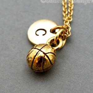 Basketball necklace monogram antique silver initial necklace personalized sports charm necklace Basketball ball charm
