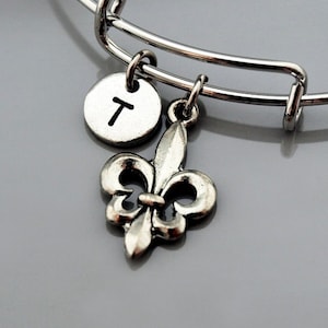 Fleur De Lis bangle, Fleur De lis charm, Fleur De lys, Expandable bangle, Personalized bracelet, Charm bangle, Monogram, Initial bracelet