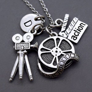 Film reel necklace, Film camera, Movie camera, Clapperboard Necklace, film clapper board, movie clapper, film slate, Movie action clapper