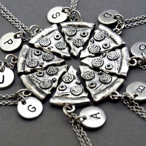 Pizza necklace, Pizza slice necklaces, Set of 6, 7, 8, pepperoni pizza, food charm, Pizza friendship necklace, Whole pizza necklaces