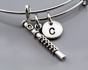 Flute bangle, Flute bracelet, Flutist bracelet, Music, Musician, Expandable bangle, Personalized bracelet, Monogram, Initial bracelet