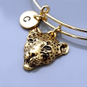 Leopard bangle, Leopard bracelet, Gold Leopard, Large cat, Wild cat, Safari, Expandable bangle, Charm bangle, Monogram, Initial bracelet