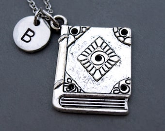 Book necklace, book charm jewelry, Silver book charm, Book charm jewelry, initial necklace, initial hand stamped, personalized, monogram