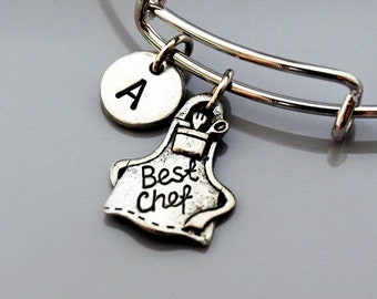 Best Chef Apron Bangle, Apron charm bracelet, Expandable bangle, Personalized bracelet, Charm bangle, Monogram, Initial bracelet