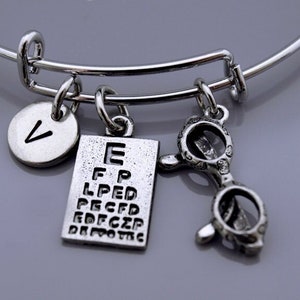 Snellen chart Bracelet, Snellen chart Bangle, eye chart charm bracelet, eye exam, Eye doctor charm, Glasses charm bangle, Glasses bracelet