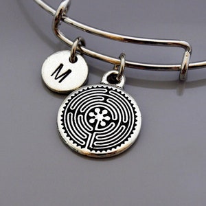 Labyrinth Bangle, Maze Bracelet, Labyrinth charm bracelet, Greek Mythology, Expandable bangle, Personalized bracelet, Initial bracelet