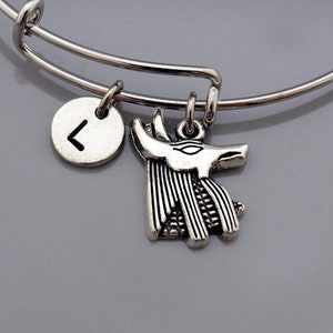 Anubis Bangle, Egyptian god Anubis, Anubis bracelet, Expandable bangle, Personalized bracelet, Charm bangle, Monogram, Initial bracelet