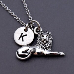 Lion necklace, Silver lion charm jewelry, Silver lion necklace, Animal charm, Safari animal, initial necklace, personalized, monogram