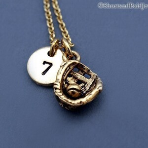 Baseball glove necklace, softball necklace, baseball mitt, baseball team number, initial necklace, personalized, monogram