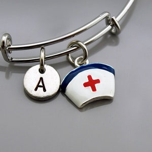 Nurse&#39;s cap, Nurse&#39;s hat charm, Nurse hat bracelet, Nurse cap bangle, nursing cap, Nurse hat bangle, Monogram, Initial bracelet
