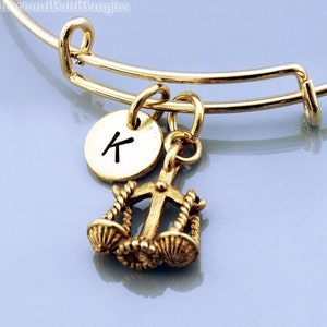 Scales of Justice Bangle, Libra scale, Scale charm, Expandable bangle, Personalized bracelet, Charm bangle, Monogram, Initial bracelet