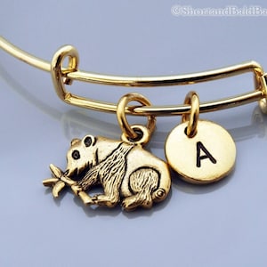 Panda Bär Armreif, Panda Armband, Panda Bambus Baum, Gold Panda Charme, erweiterbarer Armreif, personalisiertes Armband, ursprüngliche Armband