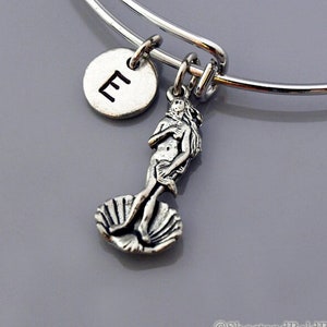 The Birth of Venus, Venus on the Half Shell, Venus charm bracelet, Botticelli, Expandable bangle, Personalized bracelet, Initial bracelet