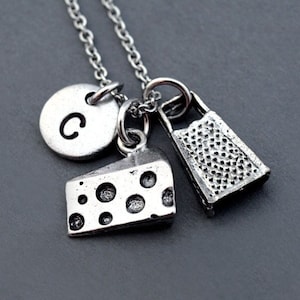 Cheese grater and cheese wedge necklace, food grater, Cheese charm, kitchen grater, Cheese lover, Cheese jewelry, personalized, monogram