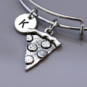 Pizza Bangle, Pizza slice, pepperoni pizza, Expandable bangle, Personalized bracelet, Charm bangle, Monogram, Initial bracelet