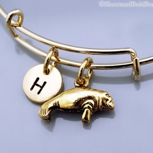 Manatee bangle, Manatee bracelet, Gold Manatee bracelet, Expandable bangle, Personalized bracelet, Charm bangle, Initial bracelet