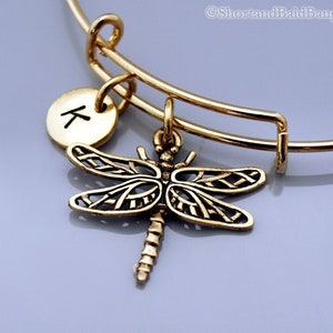 Dragonfly charm bangle, Dragonfly bracelet, Dragon fly, insect, filigree wings, Gold dragonfly wings, Charm bangle, Initial bracelet