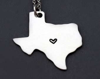 Texas Necklace, Texas State Map charm, Texas State Silhouette, Long Distance Relationship, Couples Necklace, Best friends Necklace