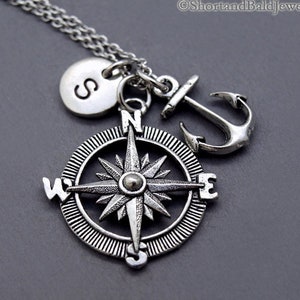 Compass and Anchor necklace, Compass charm, Anchor charm, Anchor necklace, Compass necklace, nautical, personalized, monogram
