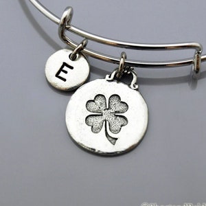 Shamrock Bangle, Four Leaf Clover, lucky charm, 4 leaf, four leaf clover bracelet, good luck charm, Expandable bangle, Initial bracelet