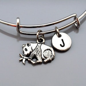Panda Bär Armreif, Panda Armband, Panda Bambus Baum, Silber Panda Charme, erweiterbar Armreif, personalisierte Armband, erste Armband