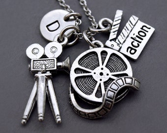 Film reel necklace, Film camera, Movie camera, Clapperboard Necklace, film clapper board, movie clapper, film slate, Movie action clapper