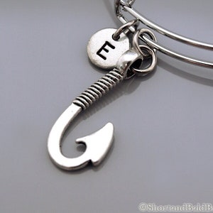 Fish hook bangle, Fishhook bangle, Fisherman, Personalized bracelet, Charm bangle, Monogram, Initial bracelet