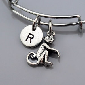 Monkey bangle, Monkey bracelet, Monkey charm, Expandable bangle, Personalized bracelet, Charm bangle, Monogram, Initial bracelet