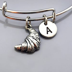 Croissant charm bracelet, Croissant Bangle, bread charm, food charm, Expandable bangle, Personalized bracelet, Monogram, Initial bracelet