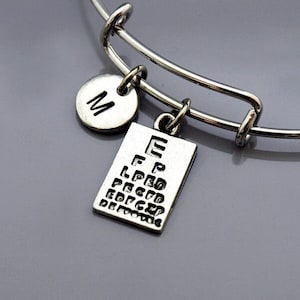 Snellen chart Bracelet, Snellen chart Bangle, eye chart charm bracelet, eye exam, Eye doctor charm, Charm bangle, Initial bracelet