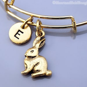 Rabbit Bangle, bunny, easter bunny, Gold rabbit bracelet, Gold bunny, Expandable bangle, Personalized bracelet, Initial bracelet