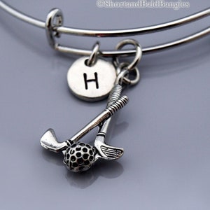Golf clubs bangle, Golf clubs bracelet, Golf stick, Golf charm bracelet, Golfers bracelet, Expandable bangle, Charm bangle, Initial bracelet