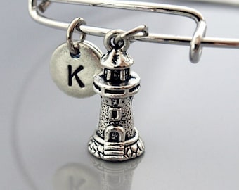 Brazalete con dije de faro, Brazalete con dije de faro, Brazalete expandible, Pulsera personalizada, Brazalete con dije, Monograma, Pulsera con inicial