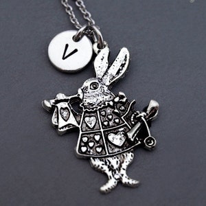 White rabbit necklace, Alice In Wonderland Rabbit necklace, Bunny necklace, rabbit necklace, initial necklace, personalized, monogram