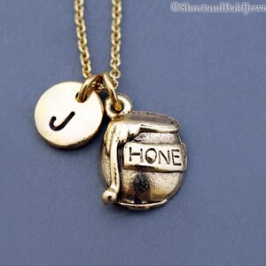 Honey jar charm necklace, honey charm necklace, Honey bee, honey pot necklace, Gold honey bee, initial necklace, personalized, monogram