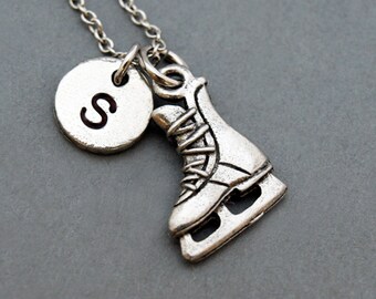 Ice Hockey Skate necklace, Ice hockey skates charm, Silver hockey skate charm necklace, initial necklace, personalized, monogram