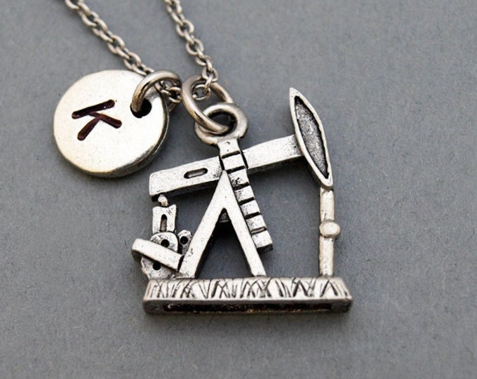 Oil Rig Monogram Drilling Rig Necklace, Oil Rig Necklace, Initial Necklace, Initial Hand ...
