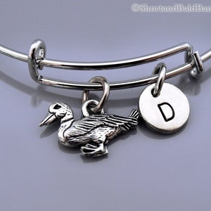 Duck bracelet, Duck bangle, Silver duck charm jewelry, Expandable bangle, Personalized bracelet, Charm bangle, Monogram, Initial bracelet