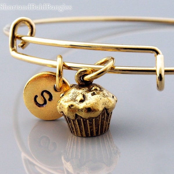 Charme cupcake, Charme muffin, Bracelet Cupcake, Bracelet extensible, Bracelet personnalisé, Bracelet à breloques, Monogramme, Bracelet initial