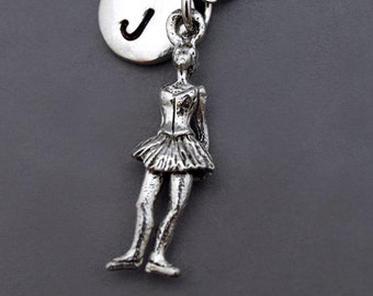 Ballerina Charm Necklace, Ballet dancer, Ballet necklace, initial necklace, initial hand stamped, personalized, antique silver, monogram