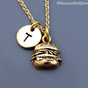 Hamburger necklace, Burger necklace, Gold burger charm, food charm, burger charm, Hambuger charm, initial necklace, personalized, monogram