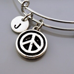 Love peace bangle, Love with peace sign, Peace bracelet, Expandable bangle, Personalized bracelet, Charm bangle, Monogram, Initial bracelet