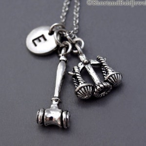 Scales of Justice Necklace, Gavel necklace, Law necklace, Lawyer, Judge, Mallet, Libra scale, initial necklace, personalized, monogram