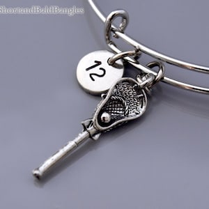 Lacrosse charm Bangle, Lacrosse stick bracelet, Lacrosse team number, Personalized bracelet, Charm bangle, Monogram, Initial bracelet