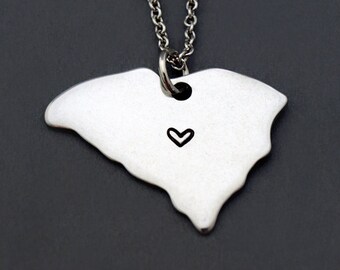 South Carolina State Map Charm Pendant – 925 Sterling Silver, USA Made, Detailed Outline