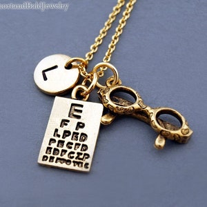 Collana con tabella di Snellen, tabella oculistica, esame della vista, esame della vista, collana con occhiali, ciondolo per occhiali, oculista, collana con iniziale, personalizzata, monogramma
