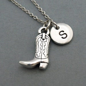 Cowboy boot necklace, cowgirl boot necklace, western, Silver cowboy cowgirl boot charm necklace, initial necklace, personalized, monogram