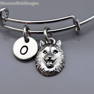 Siberian Husky dog bangle, Siberian Husky head bracelet, silver Siberian Husky, Expandable bangle, Personalized bracelet, Initial bracelet