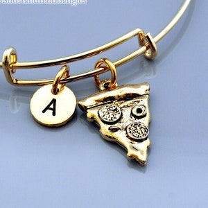 Pizza Bangle, Pizza slice, pepperoni pizza, Gold pizza, Expandable bangle, Personalized bracelet, Charm bangle, Monogram, Initial bracelet