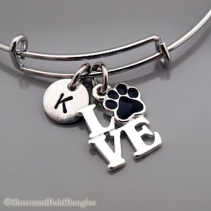I Love Paw Charm bangle, Paw bracelet, Dog paw, Cat paw, Expandable bangle, Personalized bracelet, Charm bangle, Monogram, Initial bracelet